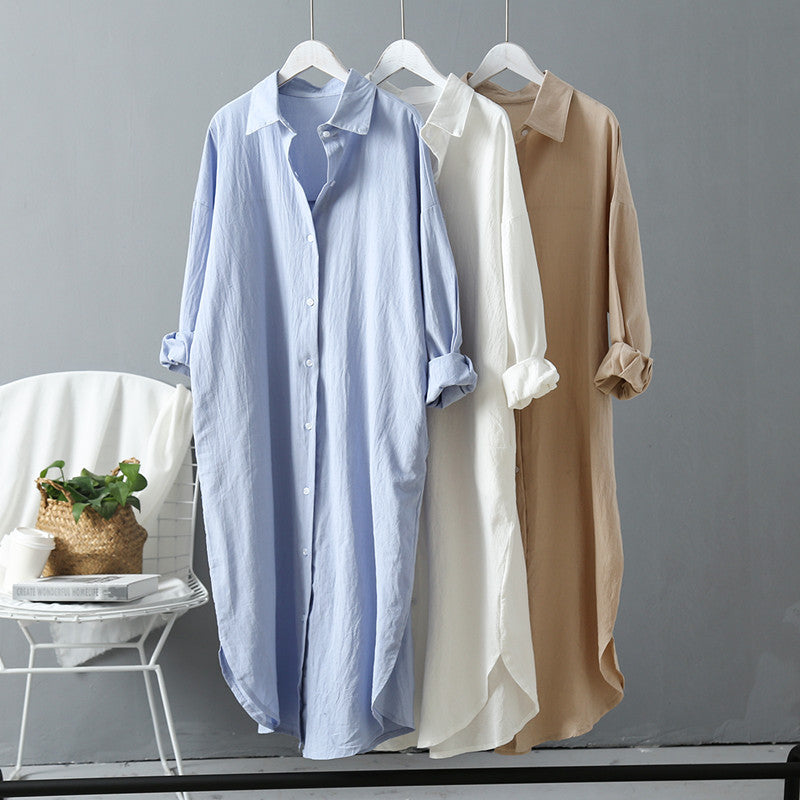 Long-sleeved Cotton Linen Loose Style Shirt