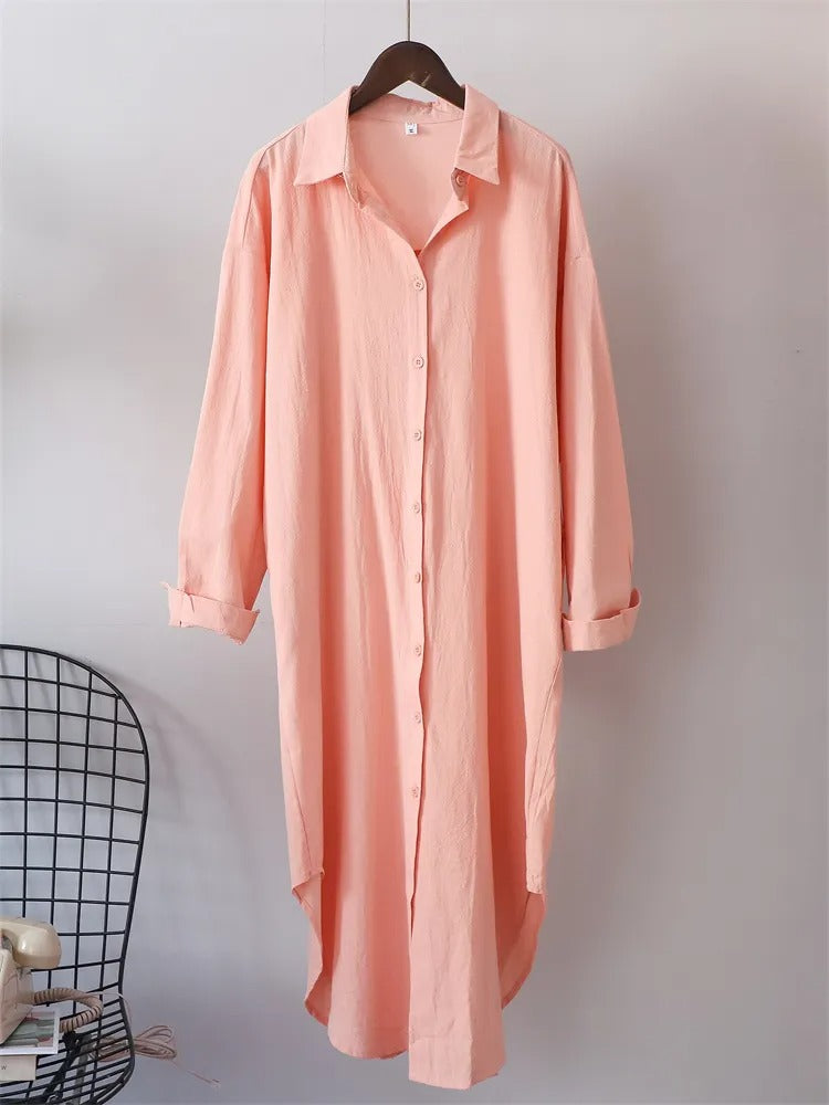 Long-sleeved Cotton Linen Loose Style Shirt