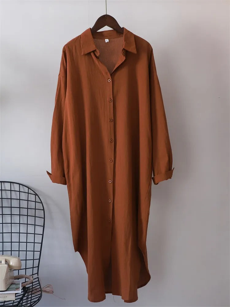 Long-sleeved Cotton Linen Loose Style Shirt