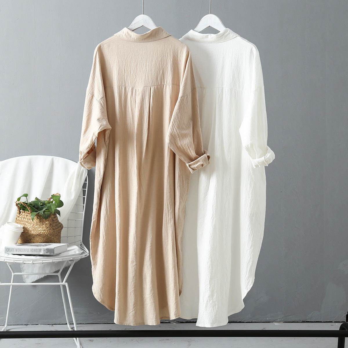 Long-sleeved Cotton Linen Loose Style Shirt