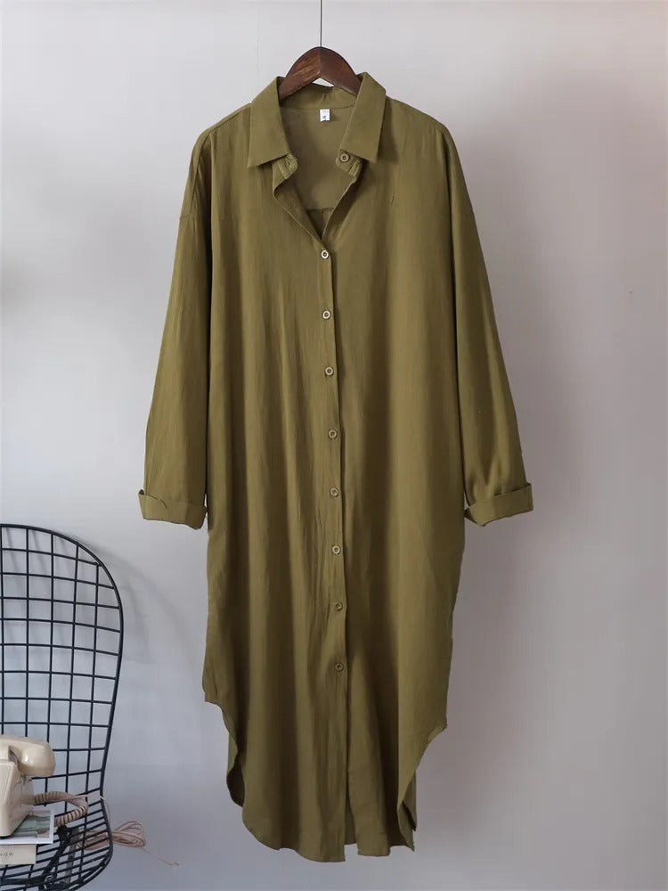 Long-sleeved Cotton Linen Loose Style Shirt