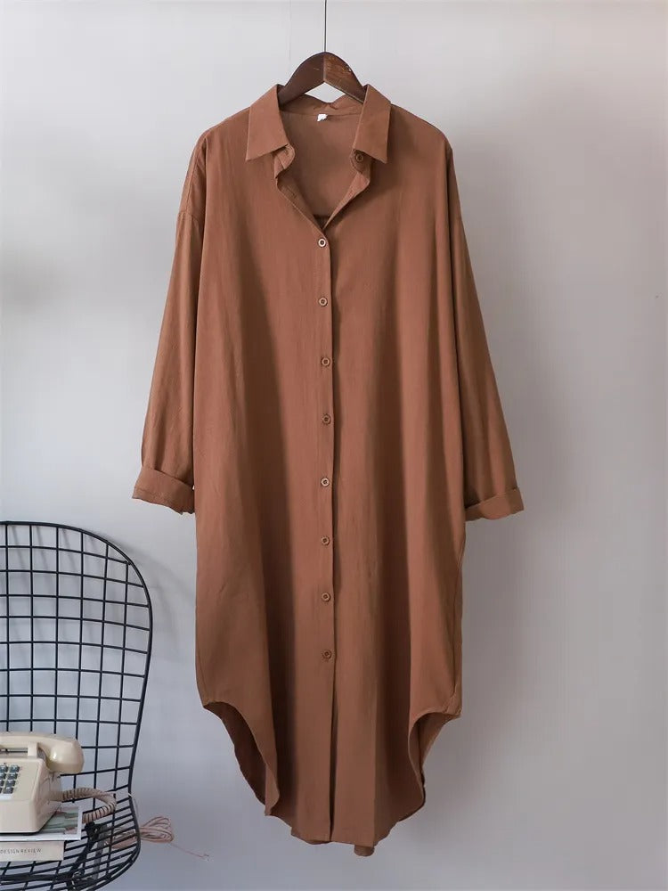 Long-sleeved Cotton Linen Loose Style Shirt