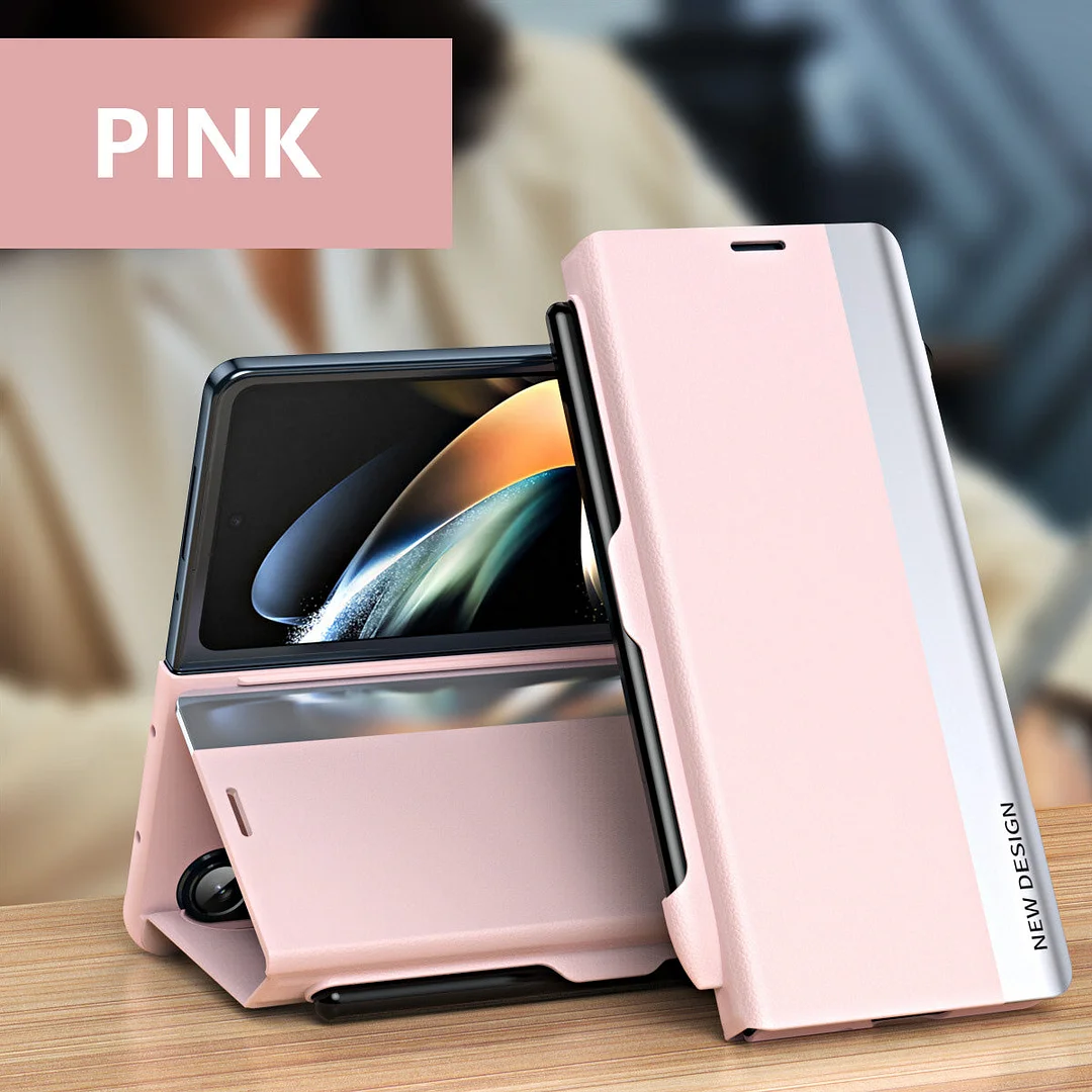 Luxury Electroplated Leather Magnetic Phone Case With Phone Stand And Pen Slot For Galaxy Z Fold3/ Fold4