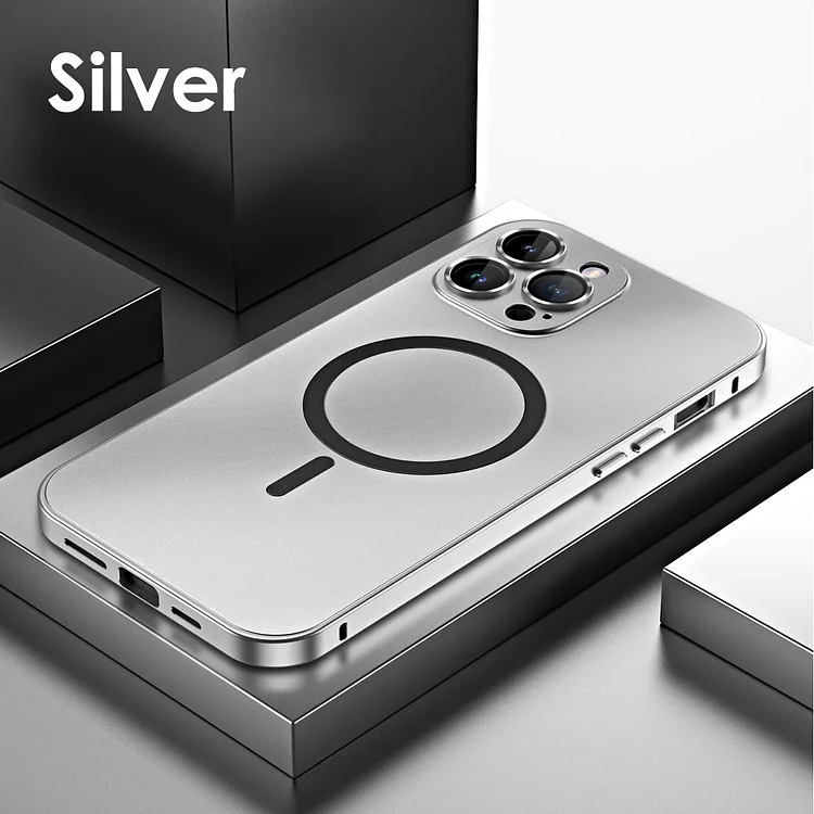 Magnetic charging aluminum metal bumper matte shell for iPhone