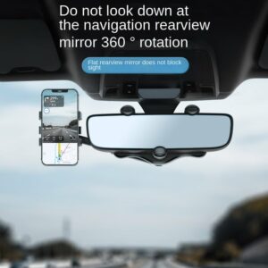 Maxicea - 360° Car Rearview Mirror Phone Holder for Car Mount Phone and GPS Holder Support Rotating Adjustable Telescopic Phone Stand