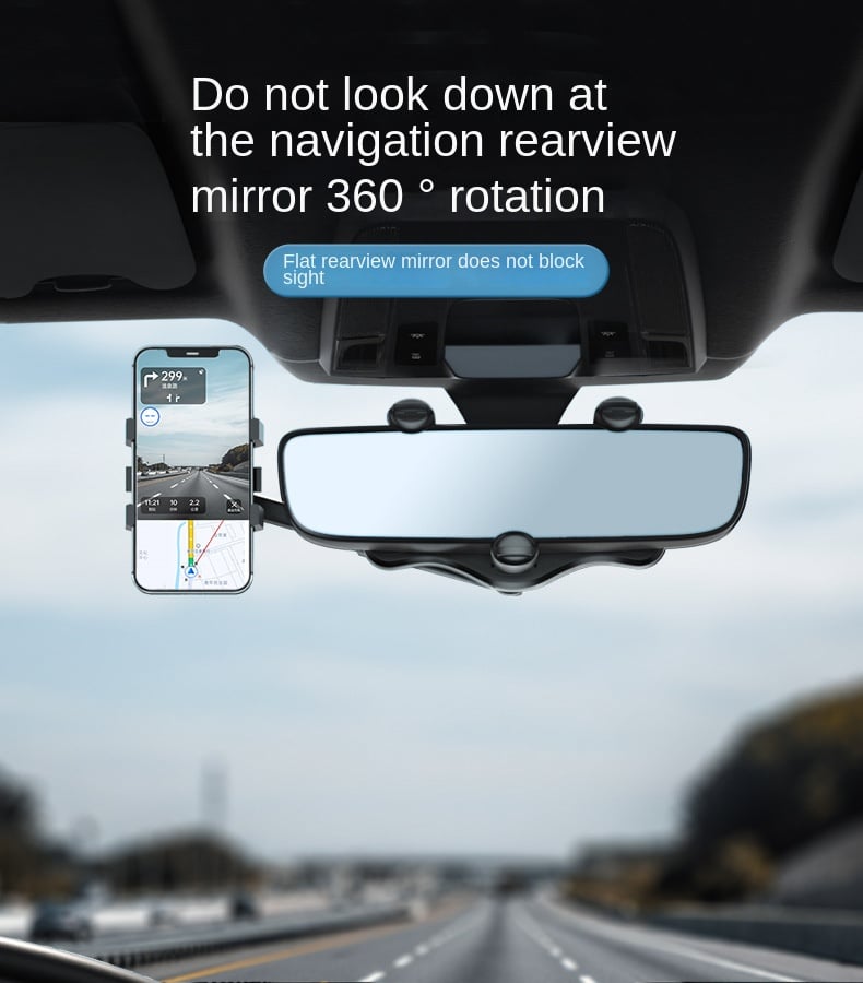 Maxicea - 360° Car Rearview Mirror Phone Holder for Car Mount Phone and GPS Holder Support Rotating Adjustable Telescopic Phone Stand