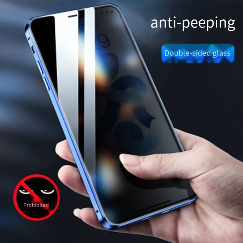 New metal frame glass anti drop magnetic back cover suitable for iPhone screen privacy phone case