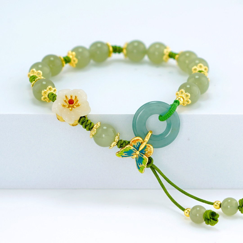 Protection - Butterfly Natural Emerald Jade stone bracelet