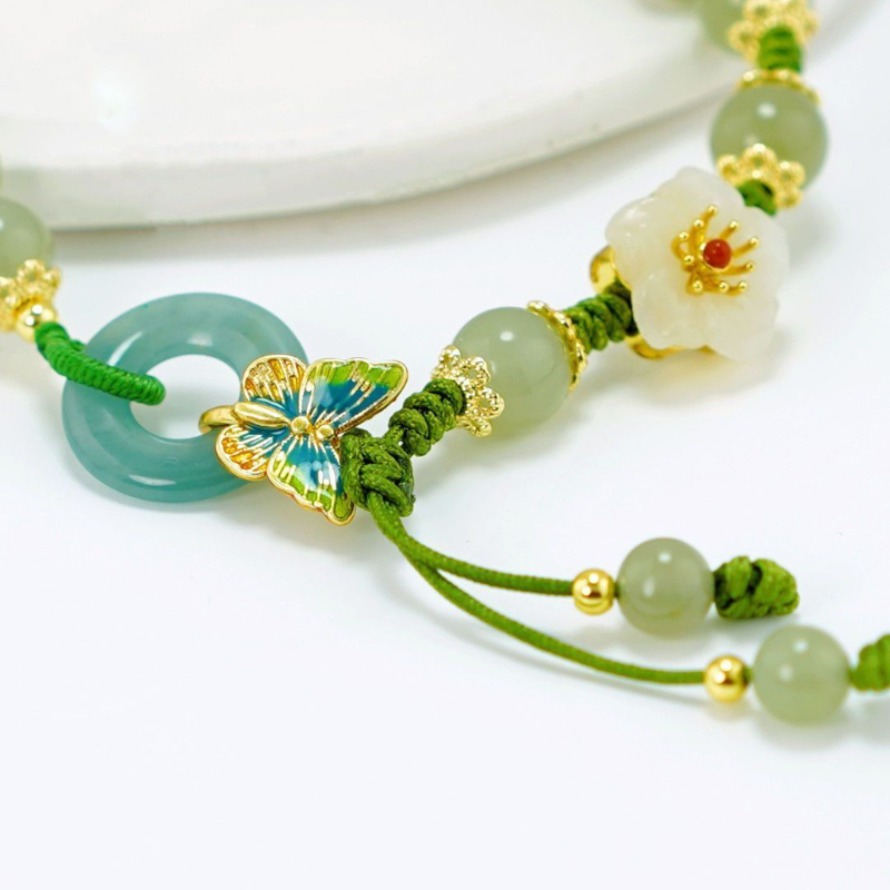 Protection - Butterfly Natural Emerald Jade stone bracelet