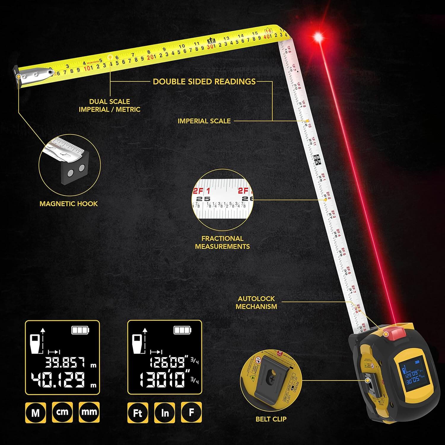 REBANB 3-in-1 Digital Laser Measuring Tape