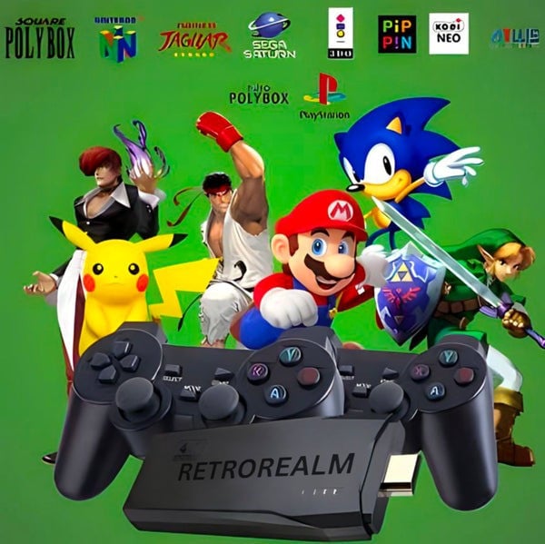 Retro Gaming Realm (4K + 64GB) 10,000 Retro Games + 2 Wireless Gamepads