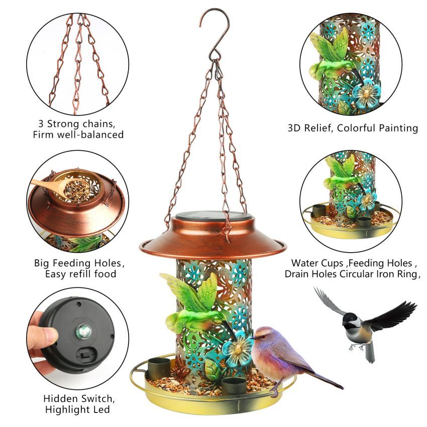 Solar-Powered Hummingbird Feeder with Integrated Water Feature