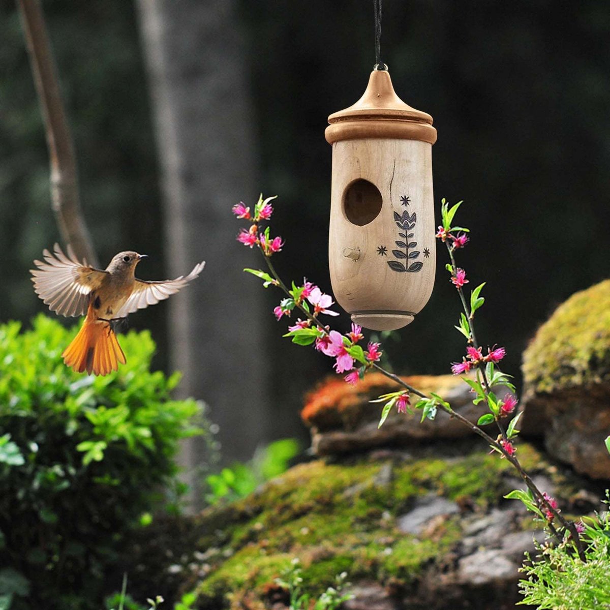 Mercifule - Wooden Hummingbird House - Gift for Nature Lovers