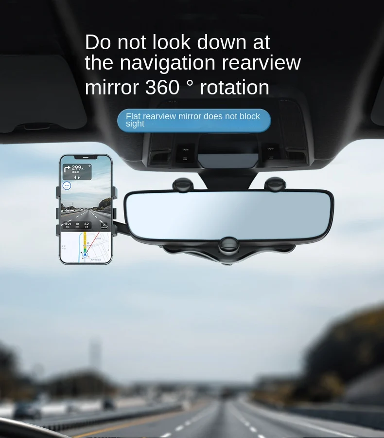 360 Car Rearview Mirror Phone Holder for Car Mount Phone and GPS Holder Support Rotating Adjustable Telescopic Phone Stand