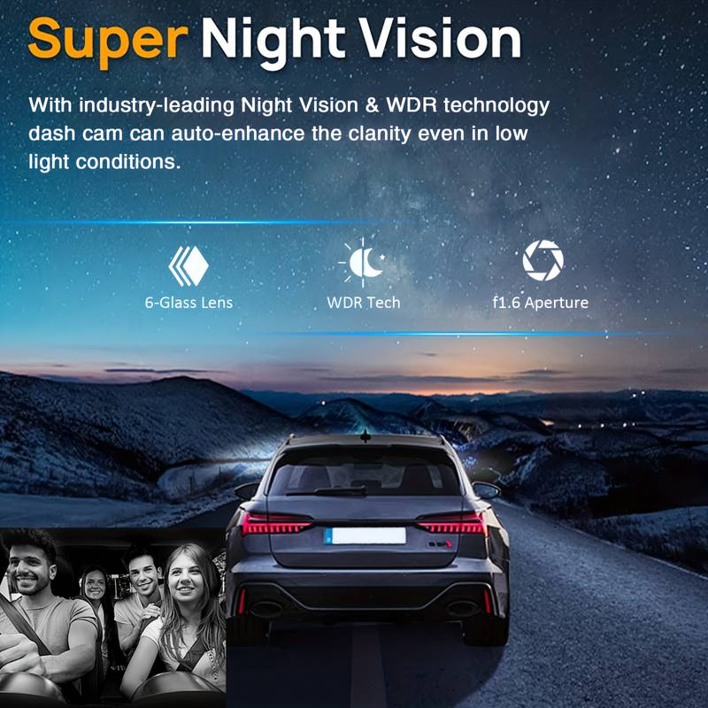 4K+1080p Triple Lens, 170Â° Wide Angle Coverage, Built-in GPS, G Sensor, Seurico Car Camera with IR Night Vision