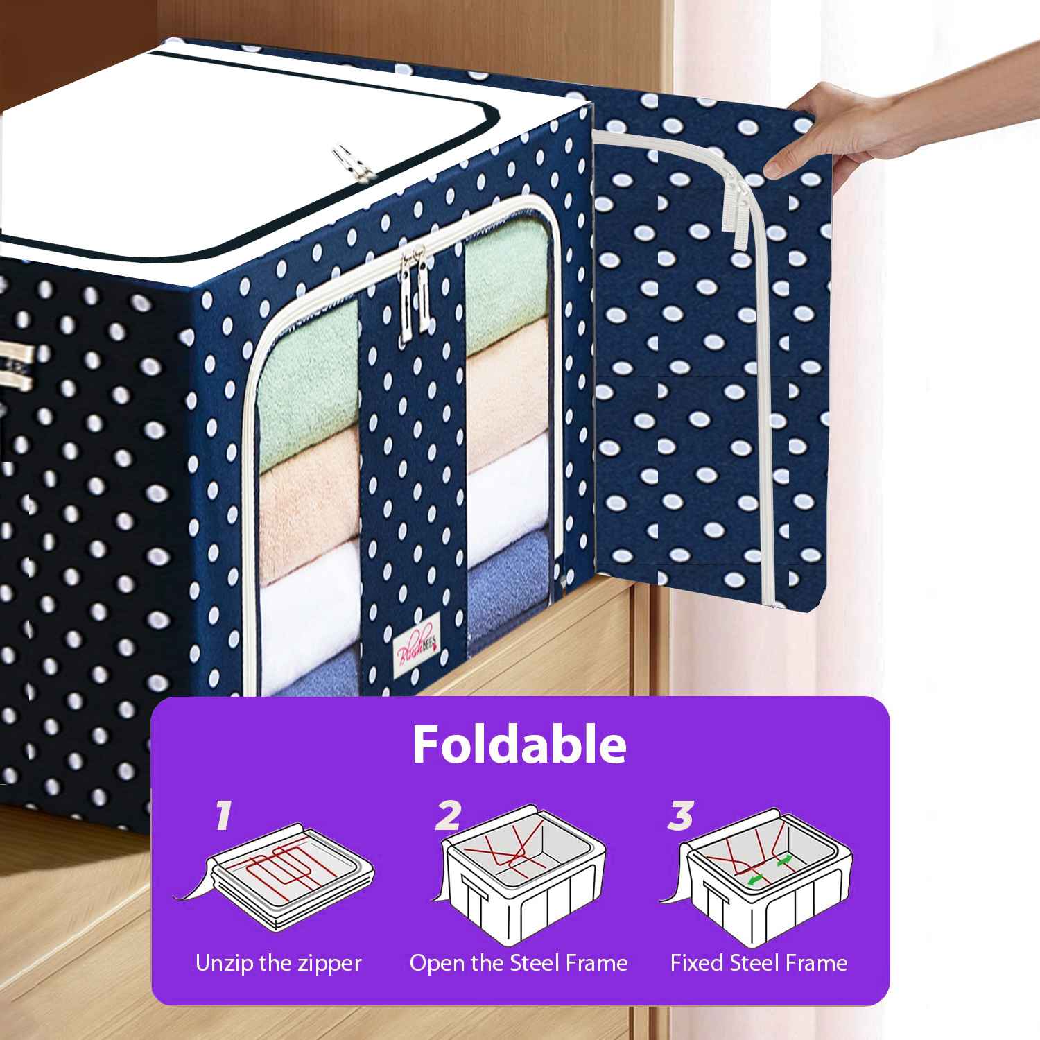 BlushBees Collapsible Oxford Fabric Storage Boxes for Clothes/Quilts/Linen with Metal Supports