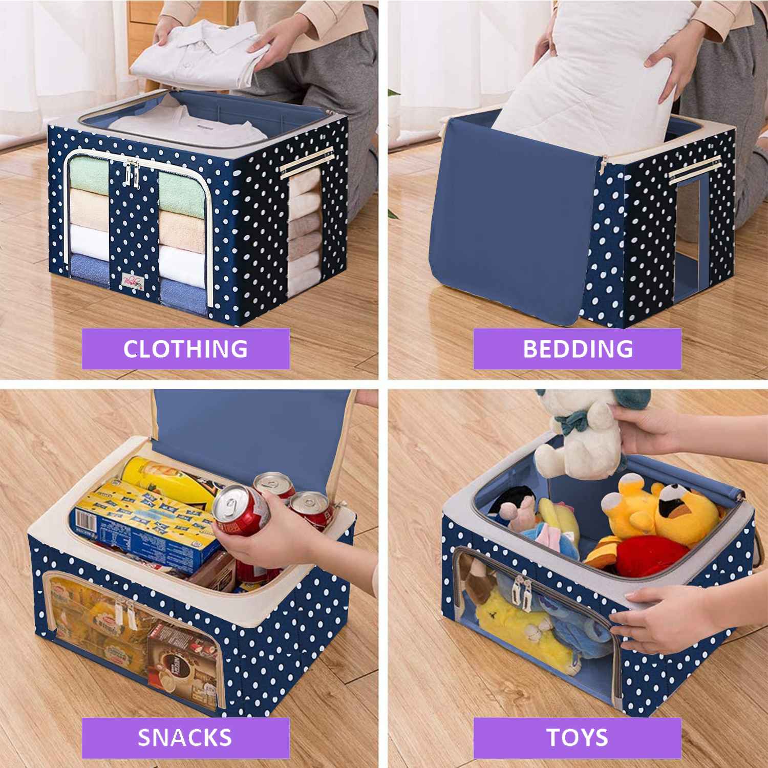 BlushBees Collapsible Oxford Fabric Storage Boxes for Clothes/Quilts/Linen with Metal Supports