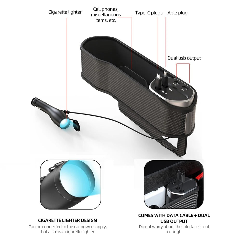 Car Seat Gap Filler, Organizer and Charger