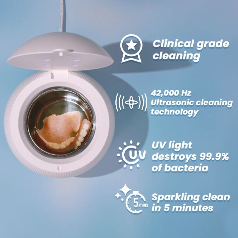 Clean your dentures and improve your oral health in just 5 minutes.