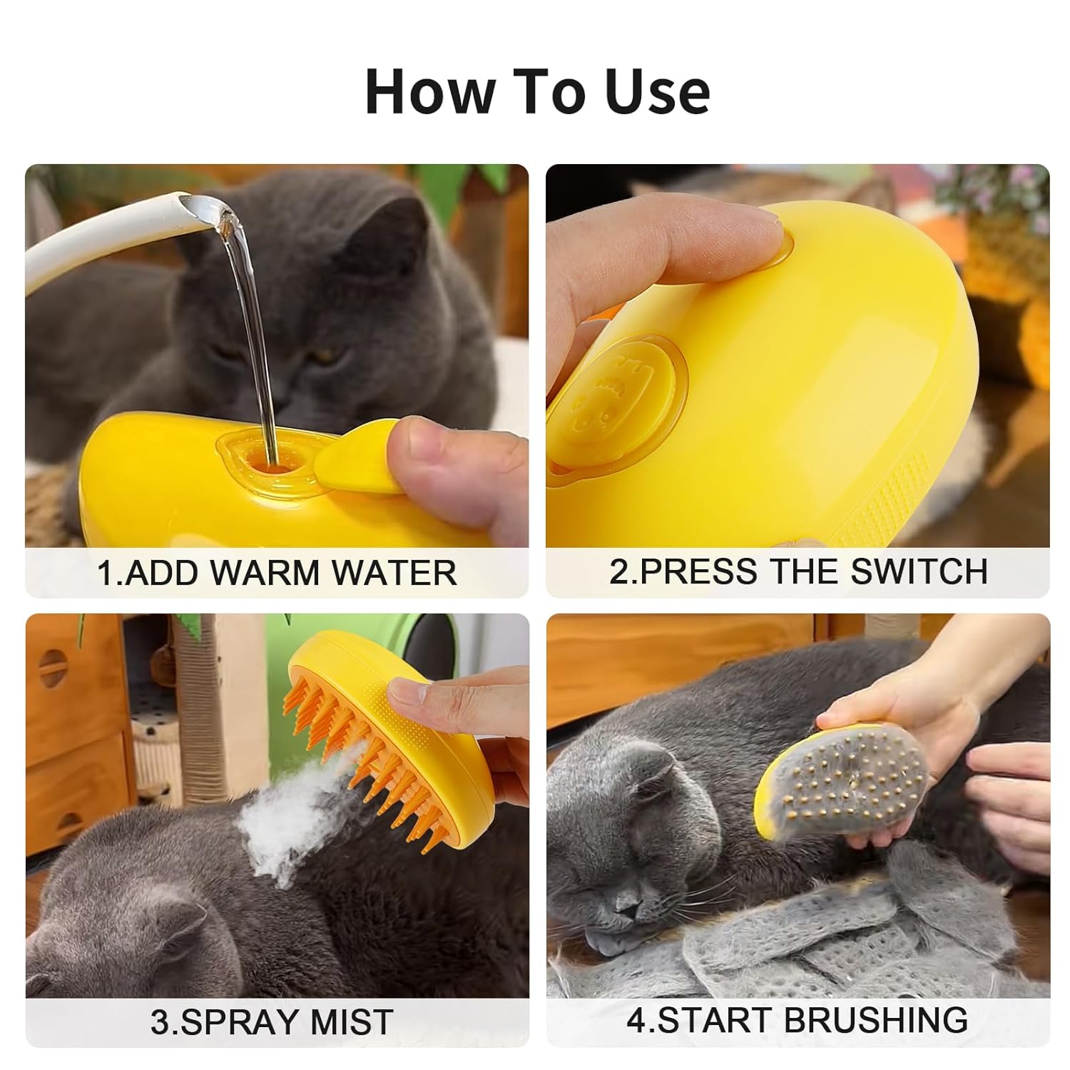 Cozyk Patented Exclusive Rechargeable Steam Pet Brush (95°F-113°F) for Pet Bathing