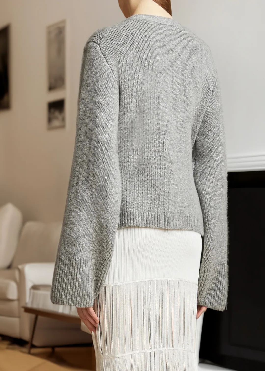 Deep V-Neckline Cashmere Cardigan