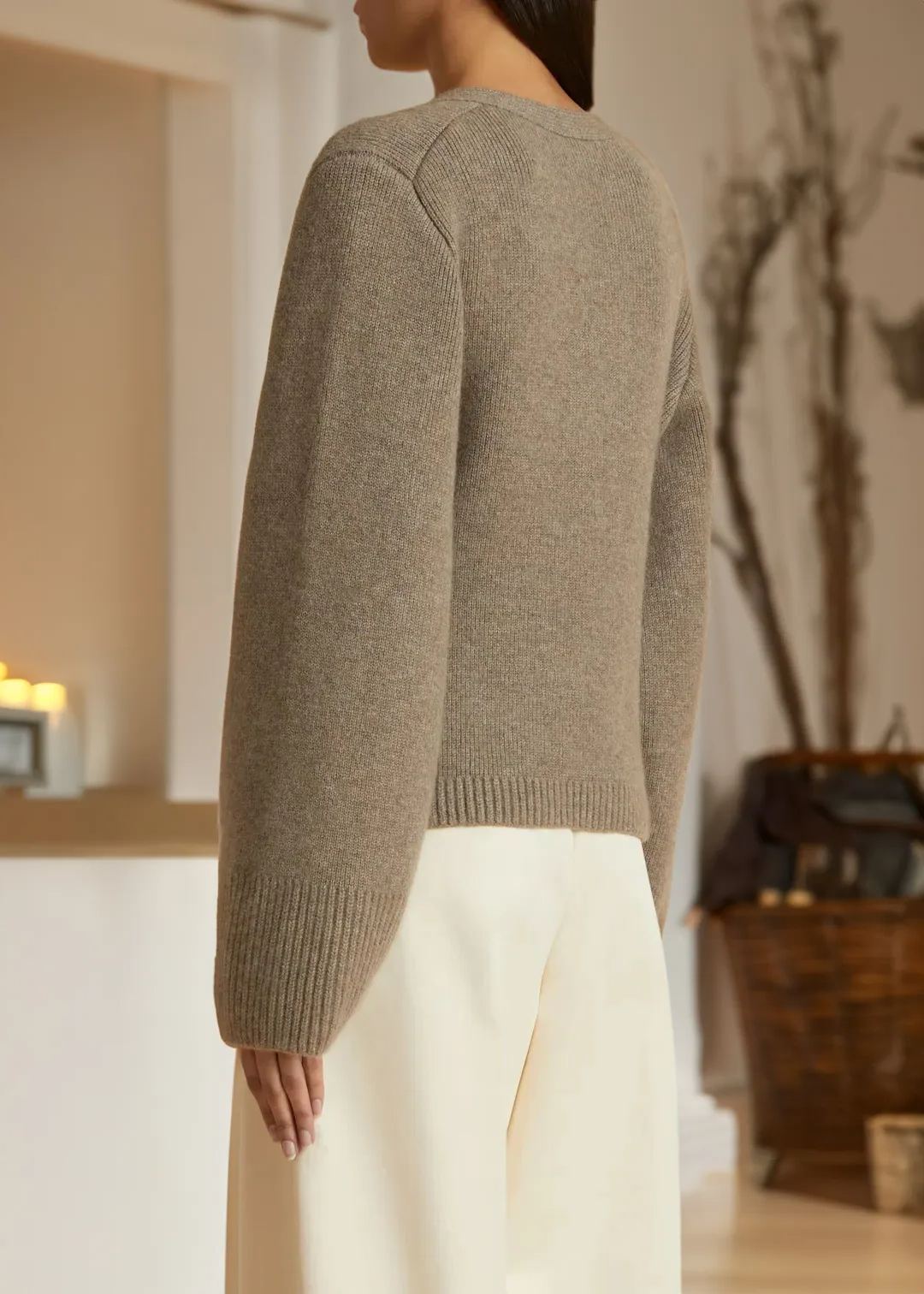 Deep V-Neckline Cashmere Cardigan