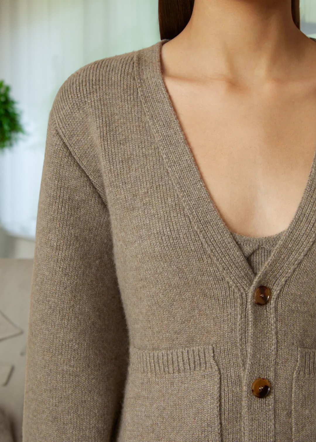 Deep V-Neckline Cashmere Cardigan