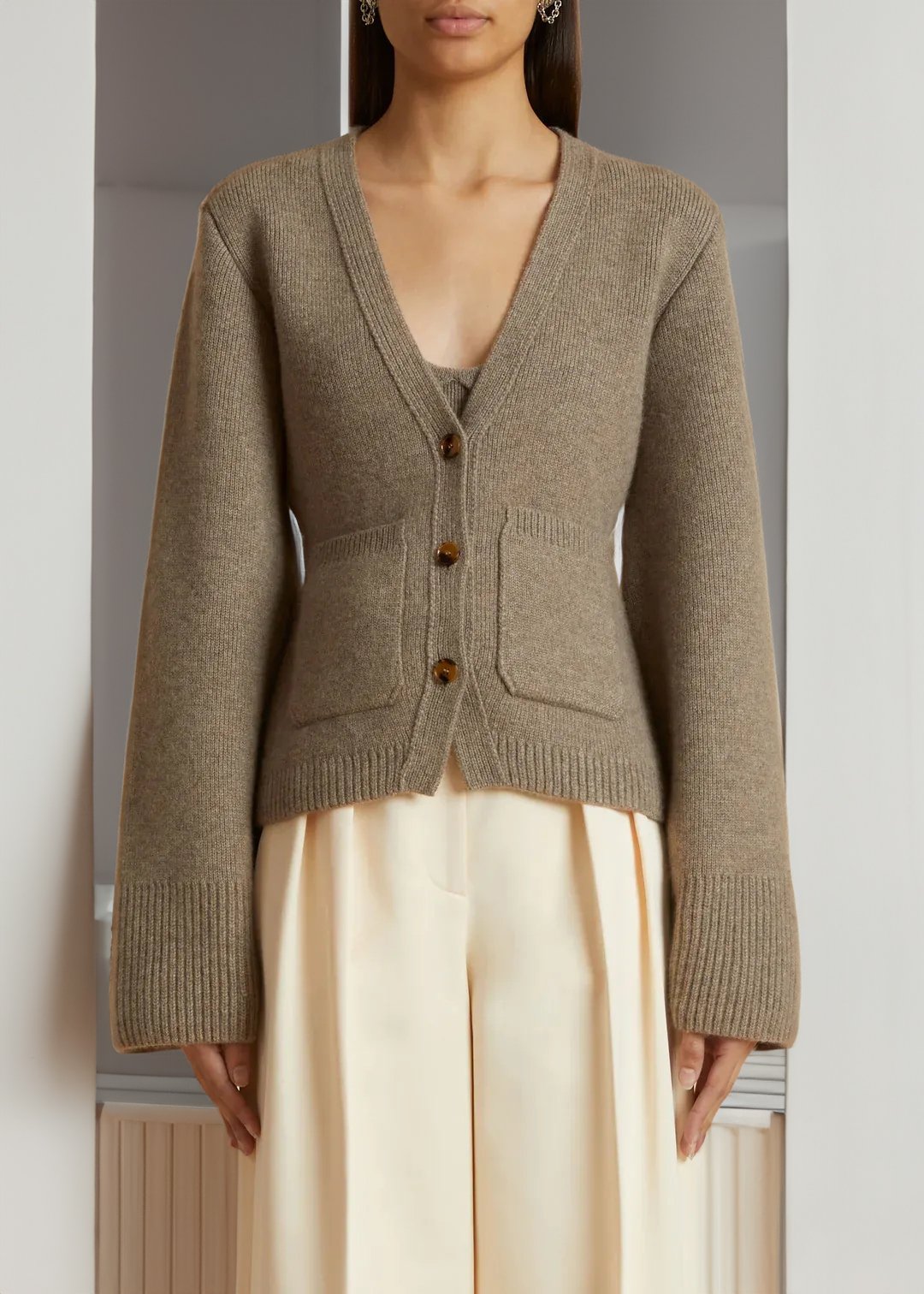 Deep V-Neckline Cashmere Cardigan