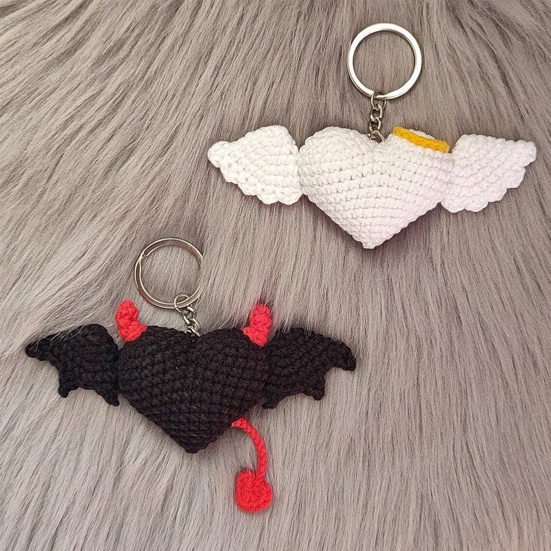 Devil & Angel With Wings Crochet heart keychain