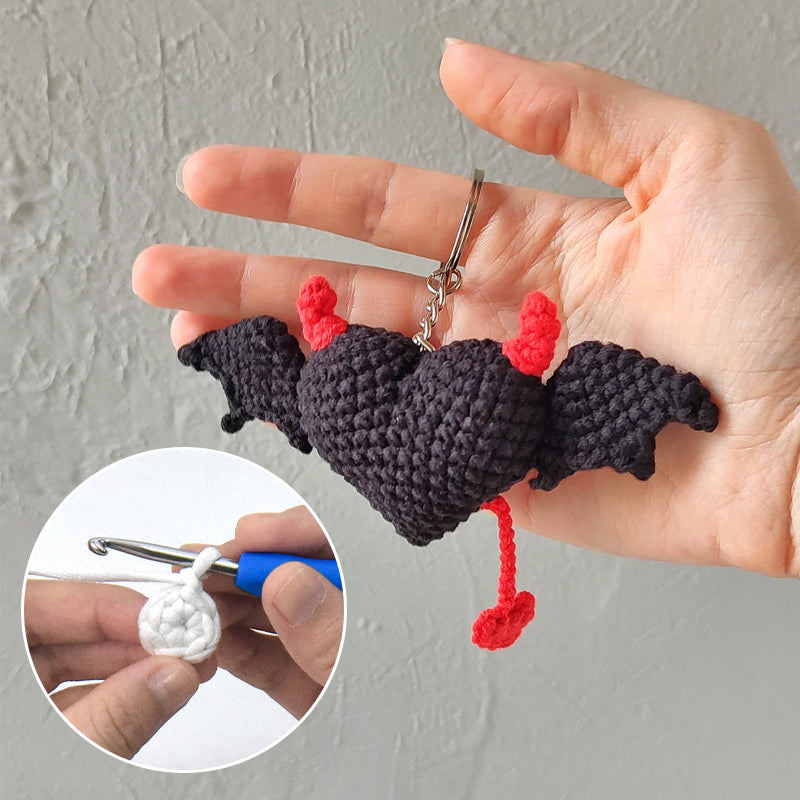 Devil & Angel With Wings Crochet heart keychain