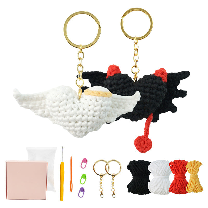 Devil & Angel With Wings Crochet heart keychain