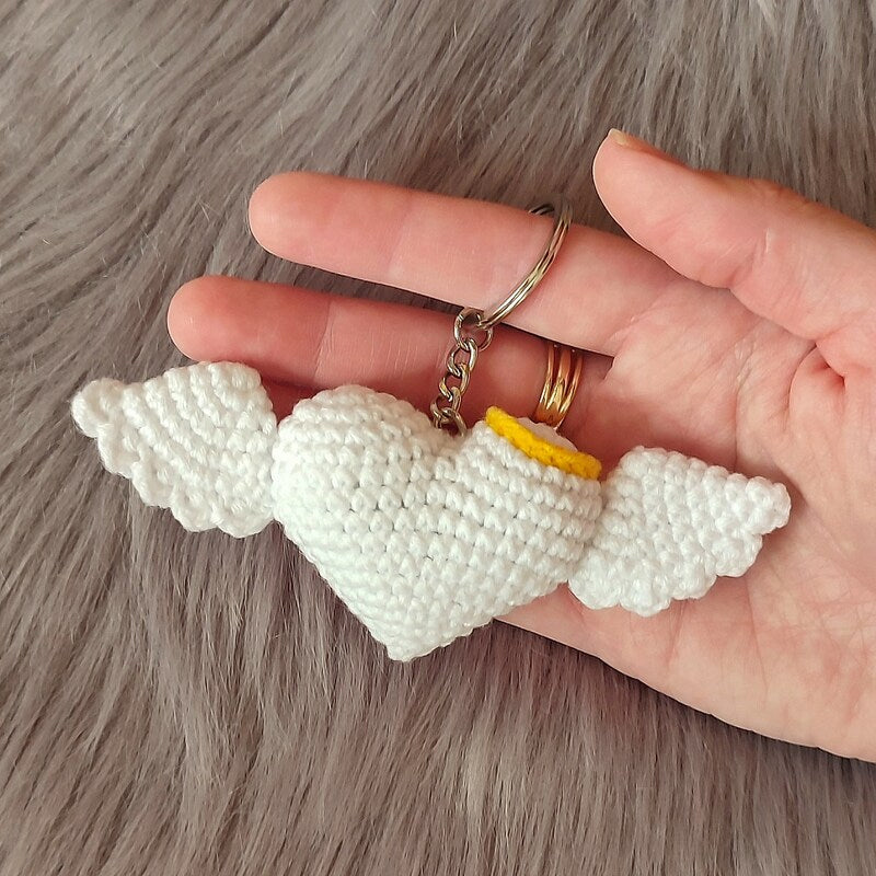 Devil & Angel With Wings Crochet heart keychain