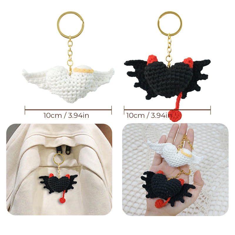 Devil & Angel With Wings Crochet heart keychain