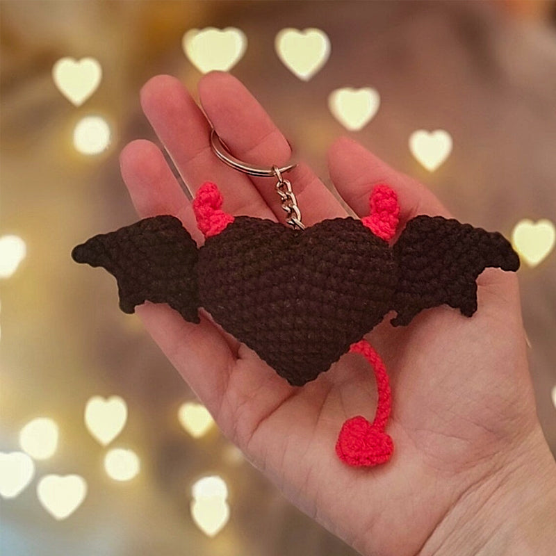 Devil & Angel With Wings Crochet heart keychain