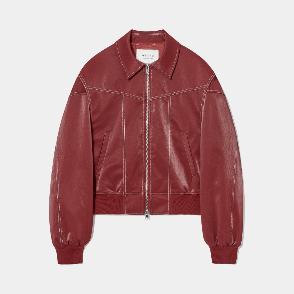 Oversized Contrast Stitch Jacket Red