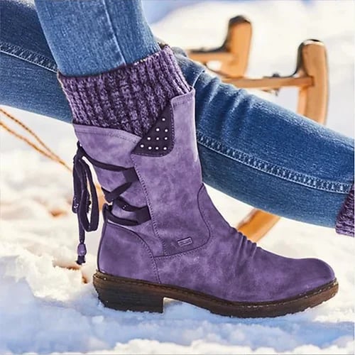 (Promotion 49% OFF) - Women's Winter Low Barrel Orthotic Bow Support Wool Warm Boots