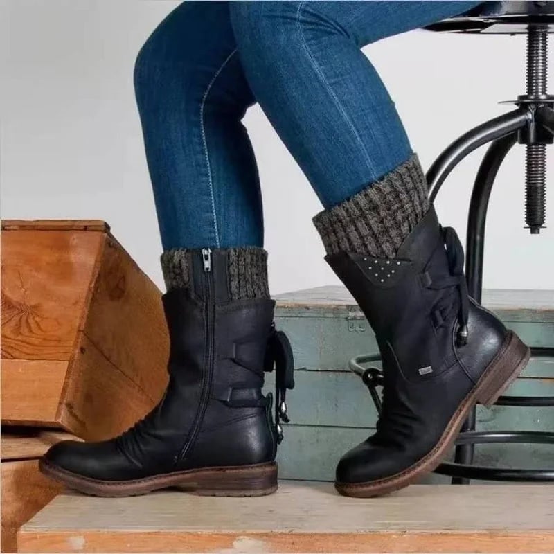 (Promotion 49% OFF) - Women's Winter Low Barrel Orthotic Bow Support Wool Warm Boots