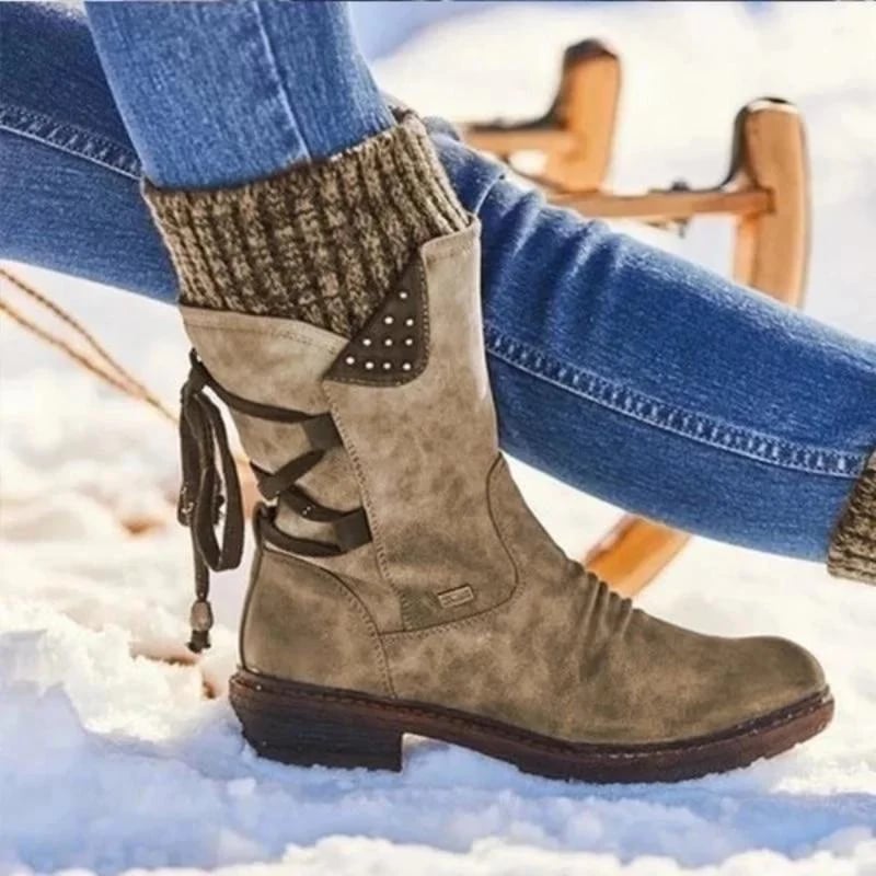 (Promotion 49% OFF) - Women's Winter Low Barrel Orthotic Bow Support Wool Warm Boots