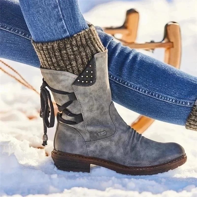 (Promotion 49% OFF) - Women's Winter Low Barrel Orthotic Bow Support Wool Warm Boots