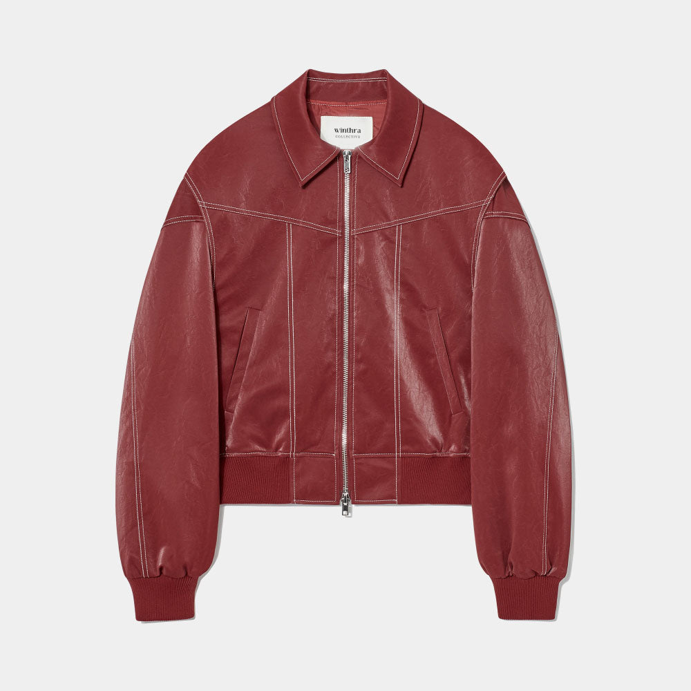 RubyWeave Oversized Contrast Stitch Jacket Red