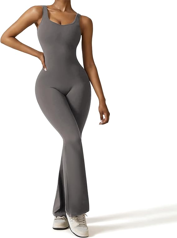 Sleeveless Flare Jumpsuits Sexy Backless Bodycon Scrunch Butt Yoga Rompers Seamless Playsuit