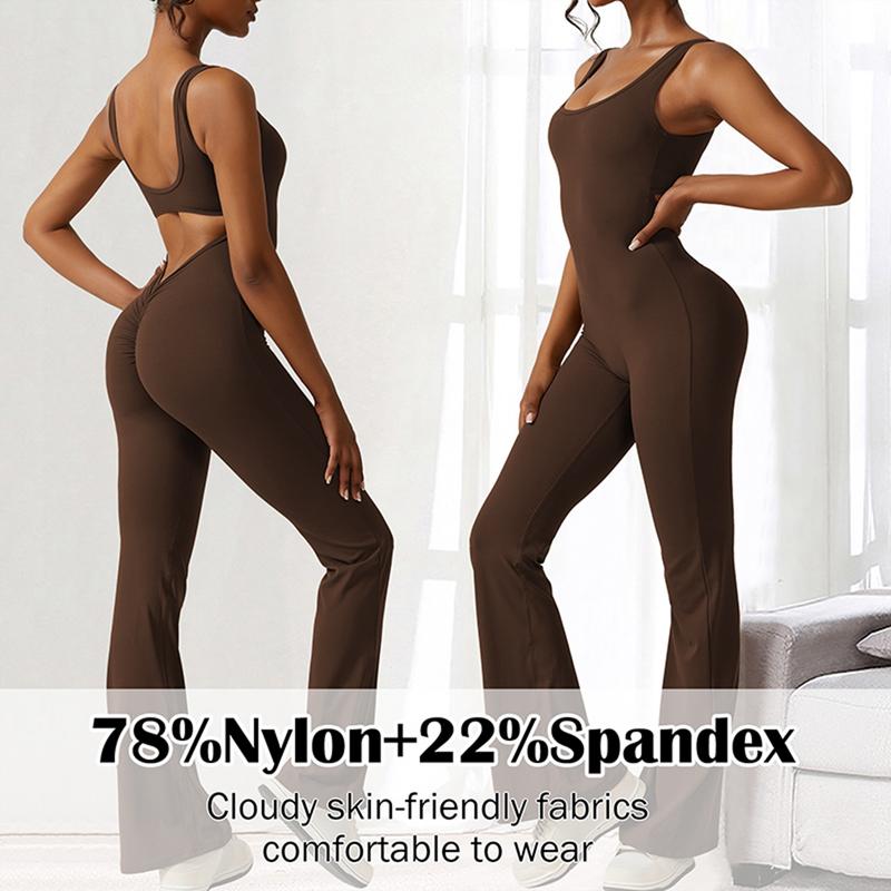 Sleeveless Flare Jumpsuits Sexy Backless Bodycon Scrunch Butt Yoga Rompers Seamless Playsuit