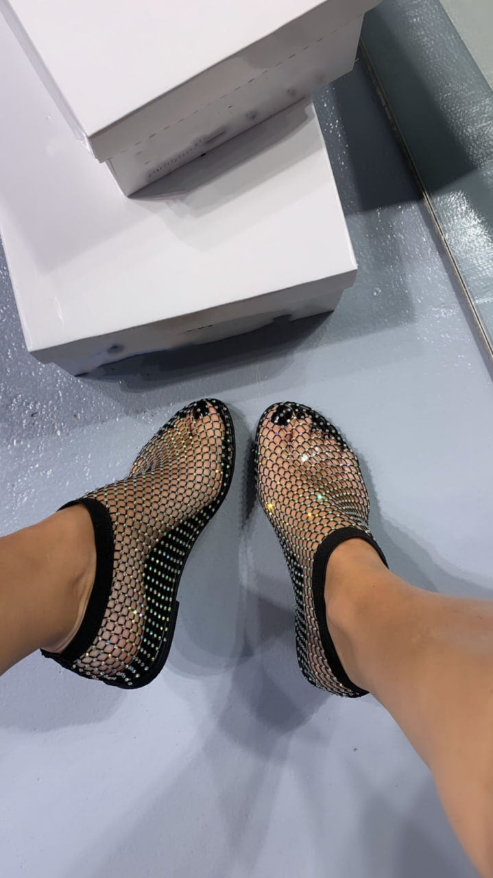 Ultra comfortable shiny gem mesh flats