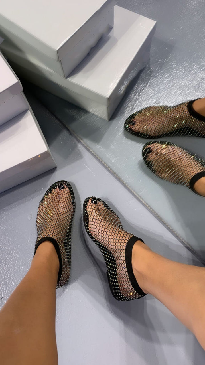 Ultra comfortable shiny gem mesh flats