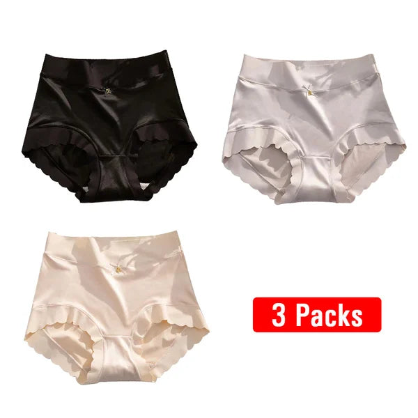 PAY1 GET 3(3PACKS) PREMIUM SATIN ANTIBACTERIAL ICE SILK MOISTURE-ABSORBING PANTIES