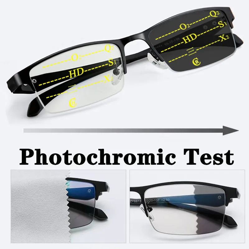 Automatic Adjustment Half-Frame Photochromic Progressive Multi-focus Anti-Blue Light Reading Glasses