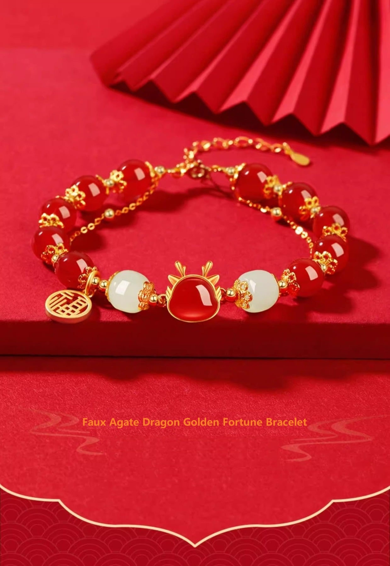 Faux Agate Dragon Golden Fortune Bracelet