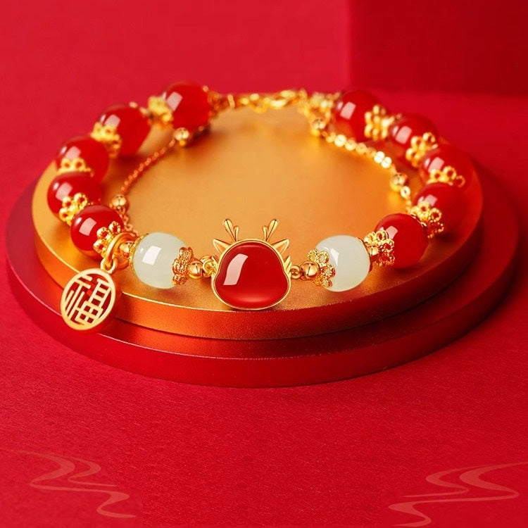 Faux Agate Dragon Golden Fortune Bracelet