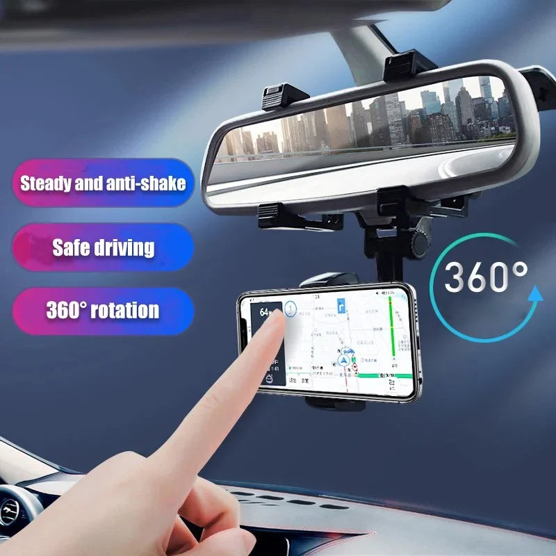 Multifunctional 360Â° Car Rearview Mirror Phone Holder