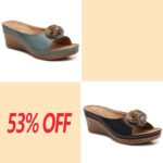 Last Day 50% OFF - Womens Comfy Leather Solid Flower Strap Wedge Sandals